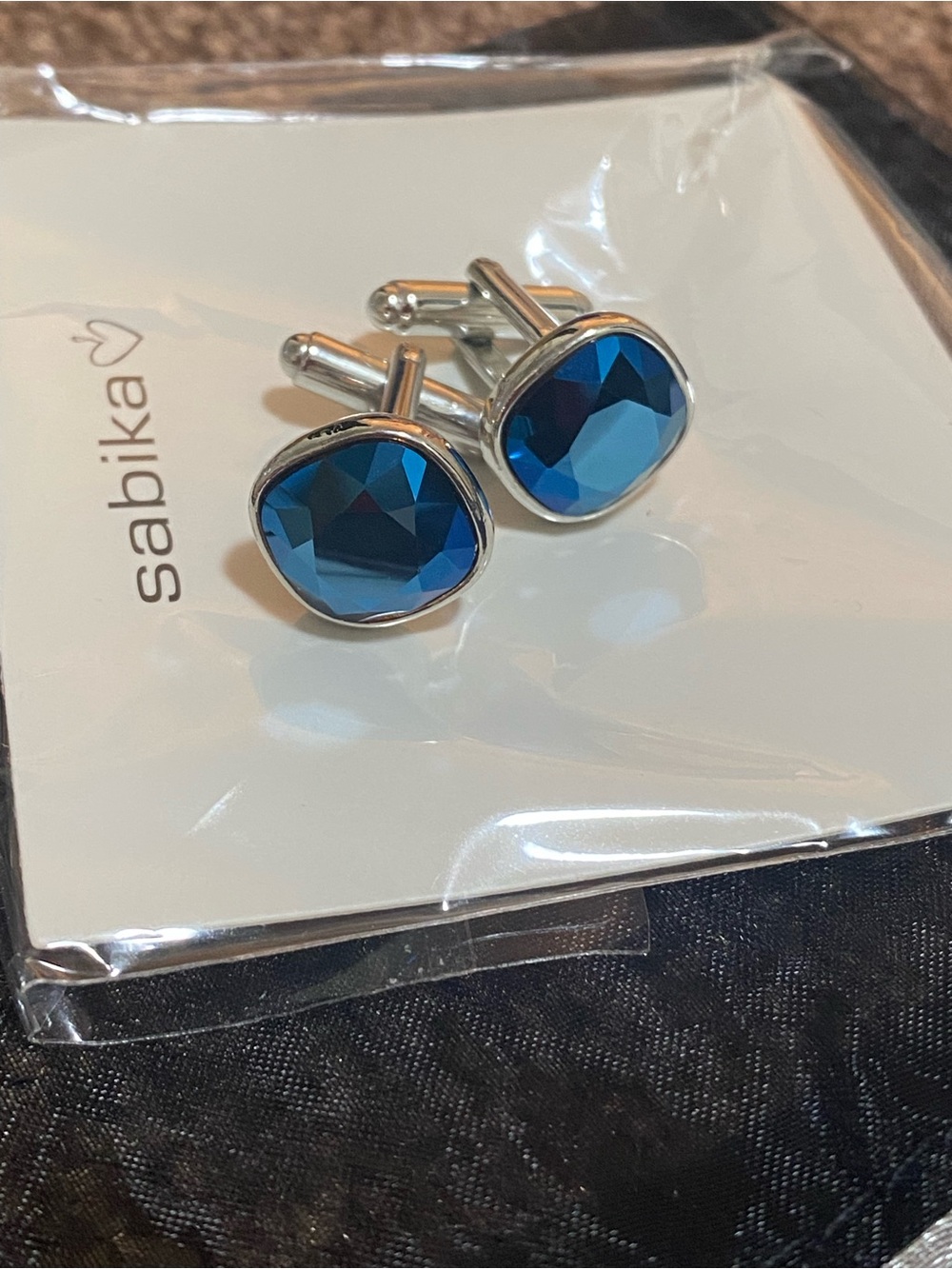 Sabika Gorgeous Men's Deep Blue Faceted Crystal Cufflinks. NWT